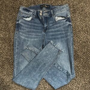 Blue High Rise Jeans with Tapered Legs